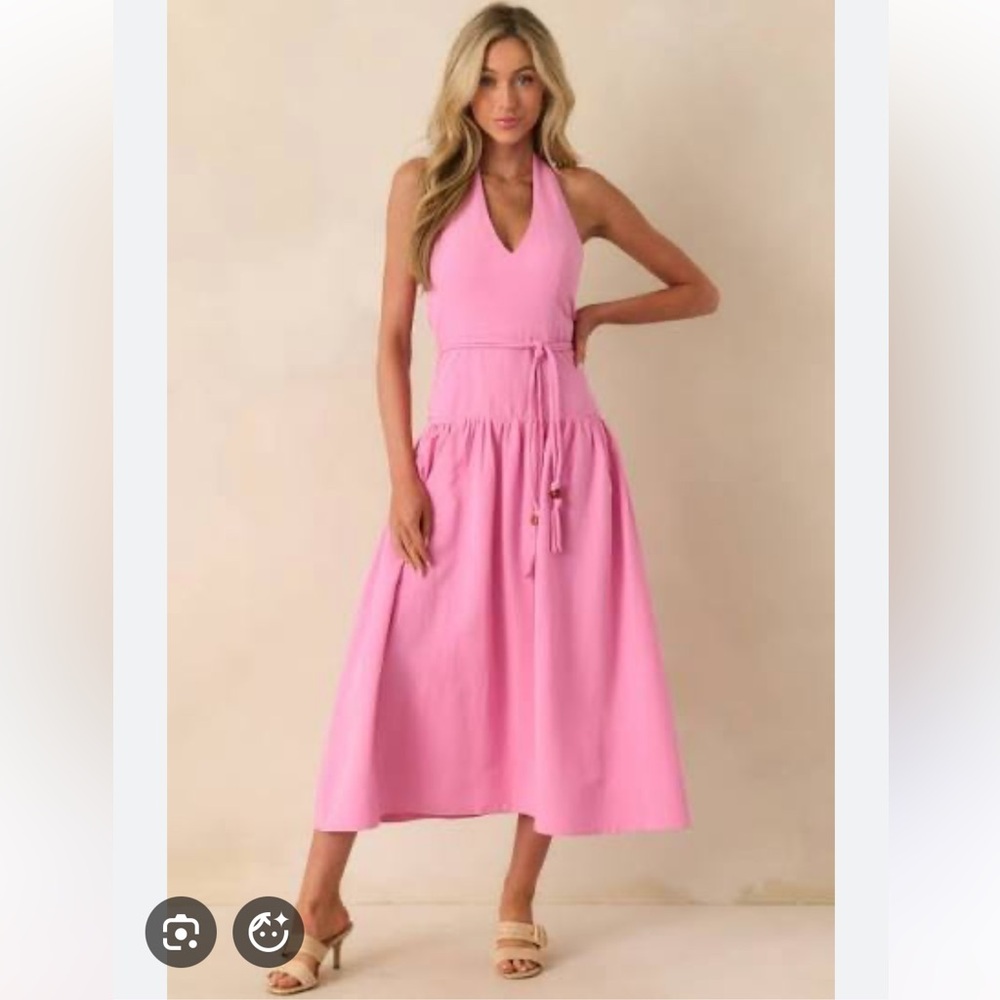 NWT MINKPINK MELODY DROP WAIST MIDI DRESS HALTER PINK ROPE *small flaw* med